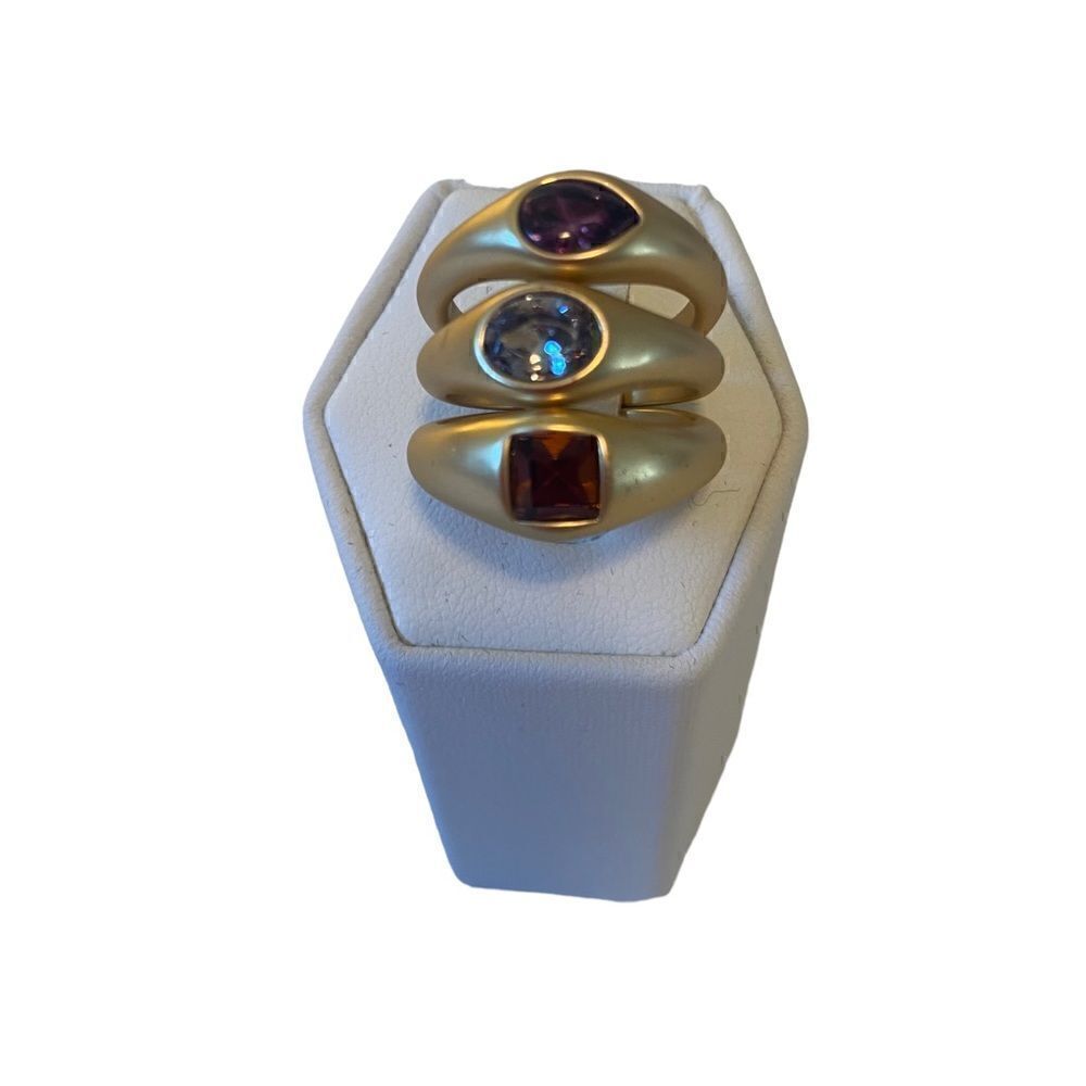 Matte Gold Multi-Set Gemstone Ring Stack in Ladies Sz. 7